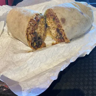 a burrito cut in half