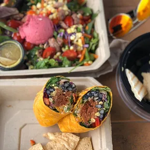 a variety of food items on a table