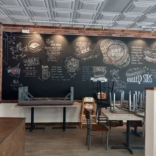 a chalkboard wall in a restaurant