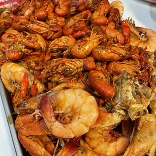 a platter of cooked crawfish