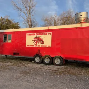 the side of a red trailer