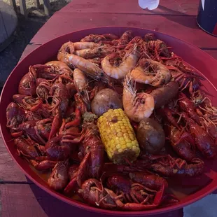 Crawfish, shrimp, potatoes and corn. Delicious