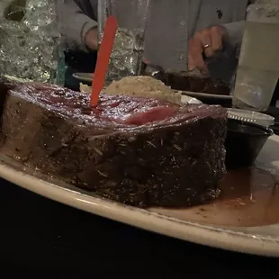 Side view of the thick delicious prime rib