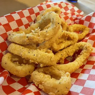 a basket of onion rings