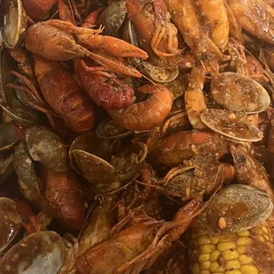 Seafood boil whole shabang spicy