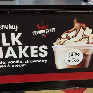 a sign for milk shakes