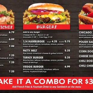 a menu for a burger restaurant