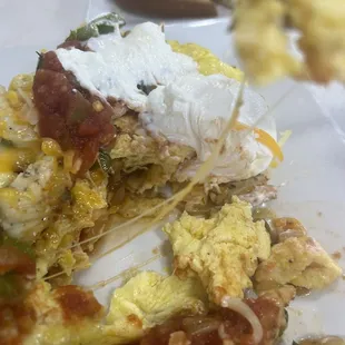 Inside omelet, with stringy cheese