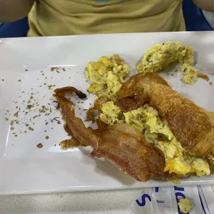 Croissant with bacon, egg and cheese.