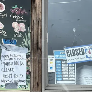 Closed for holidays 12/19-12/26