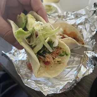 Tacos: one chicken, one barbacoa