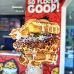 chicken waffle sandwich