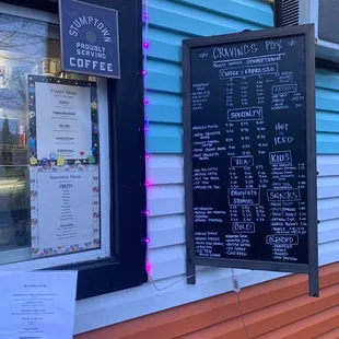 a menu on a blackboard