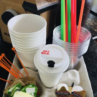 a tray of food and drinks