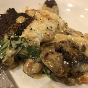 Blackened grouper. Very salty sauce. Otherwise, good.