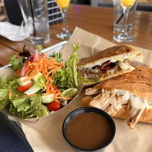 Cubano sandwich with green salad and balsamic dressing