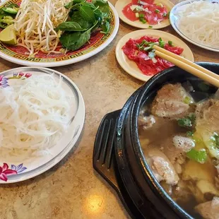 Hotpot pho and the fixings