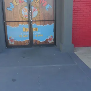 the entrance to a restaurant