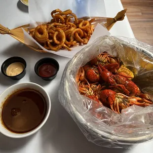 Crawfish and curly fries