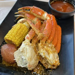 Snow crab (currently $50/lb) plus 1 potato, 1 corn, and 1 egg