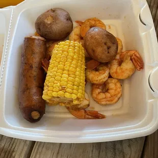 Shrimp plate side of sausage.