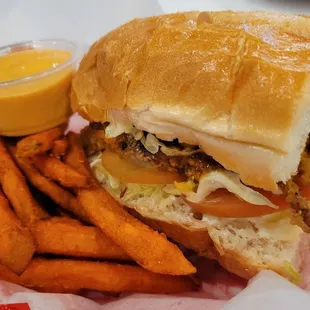 Half Soft-Shell Crab po boy sandwich with yam fries, $8.99 – 3.5 Stars