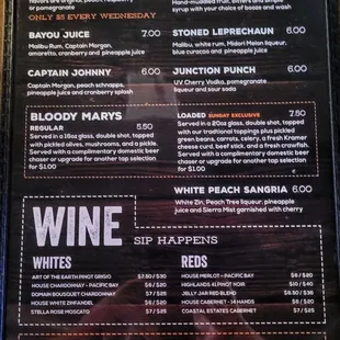 Cocktail menu