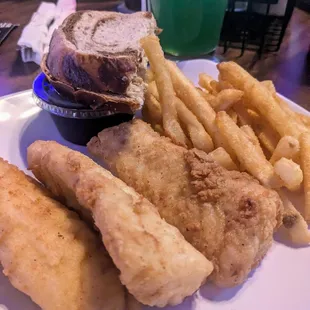 fried cod, yummy bread, incredible french fries