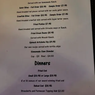 Front of menu (Friday menu)