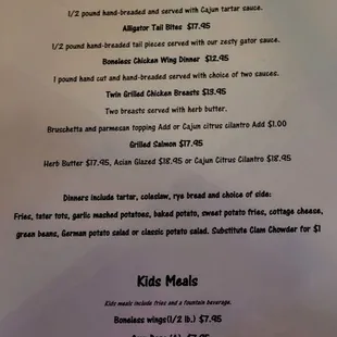Back of menu