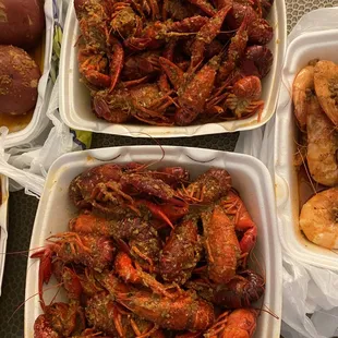 a variety of crawfishs and potatoes