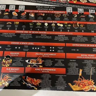 Seafood menu