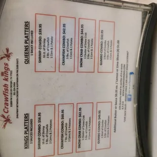 the menu for the restaurant