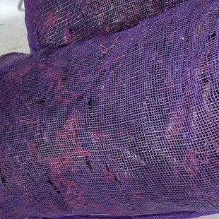 a close up of a purple fish net