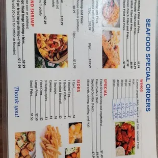 a menu for the restaurant