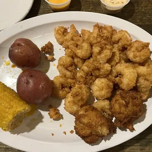 Fried Shrimp with Cajun potatoes and corn