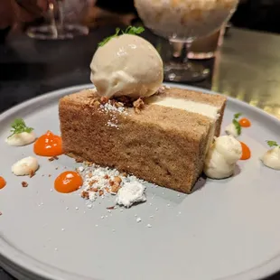 Parsnip Spice Cake. $13. Ginger ice cream, maple carrot, walnuts.