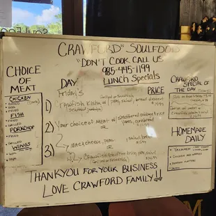 a white board with a list of items on it