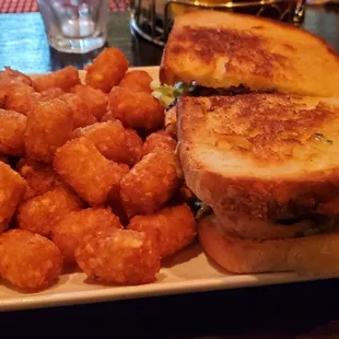 Chicken Pesto Sandwich with tots