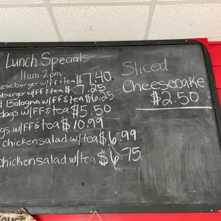 a menu on a blackboard