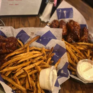 chicken wings and fries