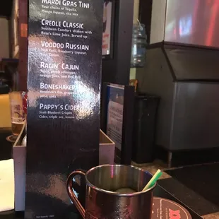 Drink menu with a Moscow Mule