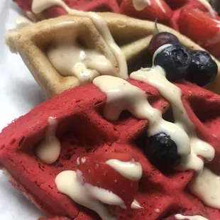 Half &amp; Half Waffles (red velvet &amp; French toast