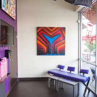 a view of a brightly decorated restaurant