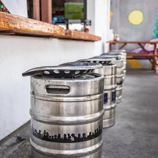 Keg stools on the patio