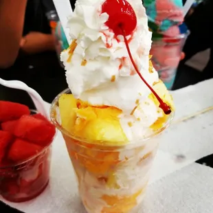 an ice cream sundae with a cherry on top