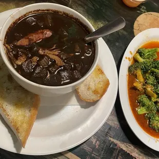 Bowl Gumbo with side of seasoned Broccoli