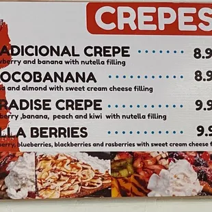 a menu for crepes