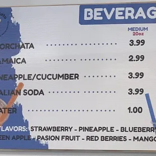Beverage menu