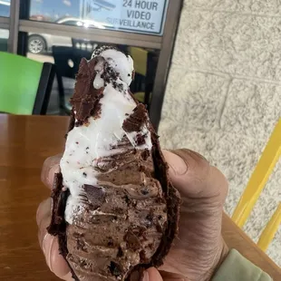 Ice Cream Roll Taco (Chocolate Ice Cream + Oreo Pieces + Gansito)  Whipped Cream and Oreo Crumbles on top